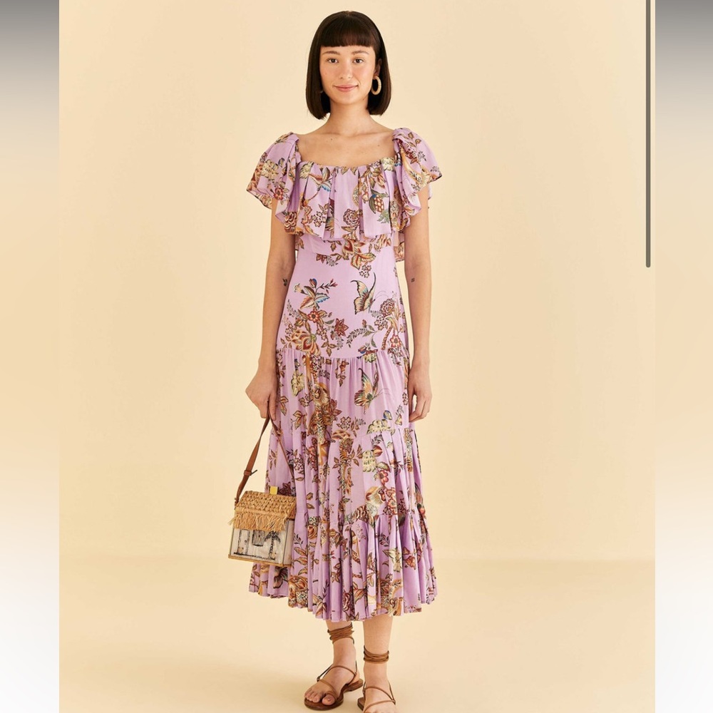Farm Rio lilac floral monkey maxi dress Dress EUC